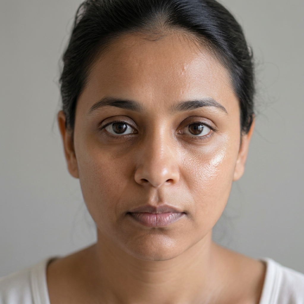 The same South Asian woman with brighter, more luminous-looking skin