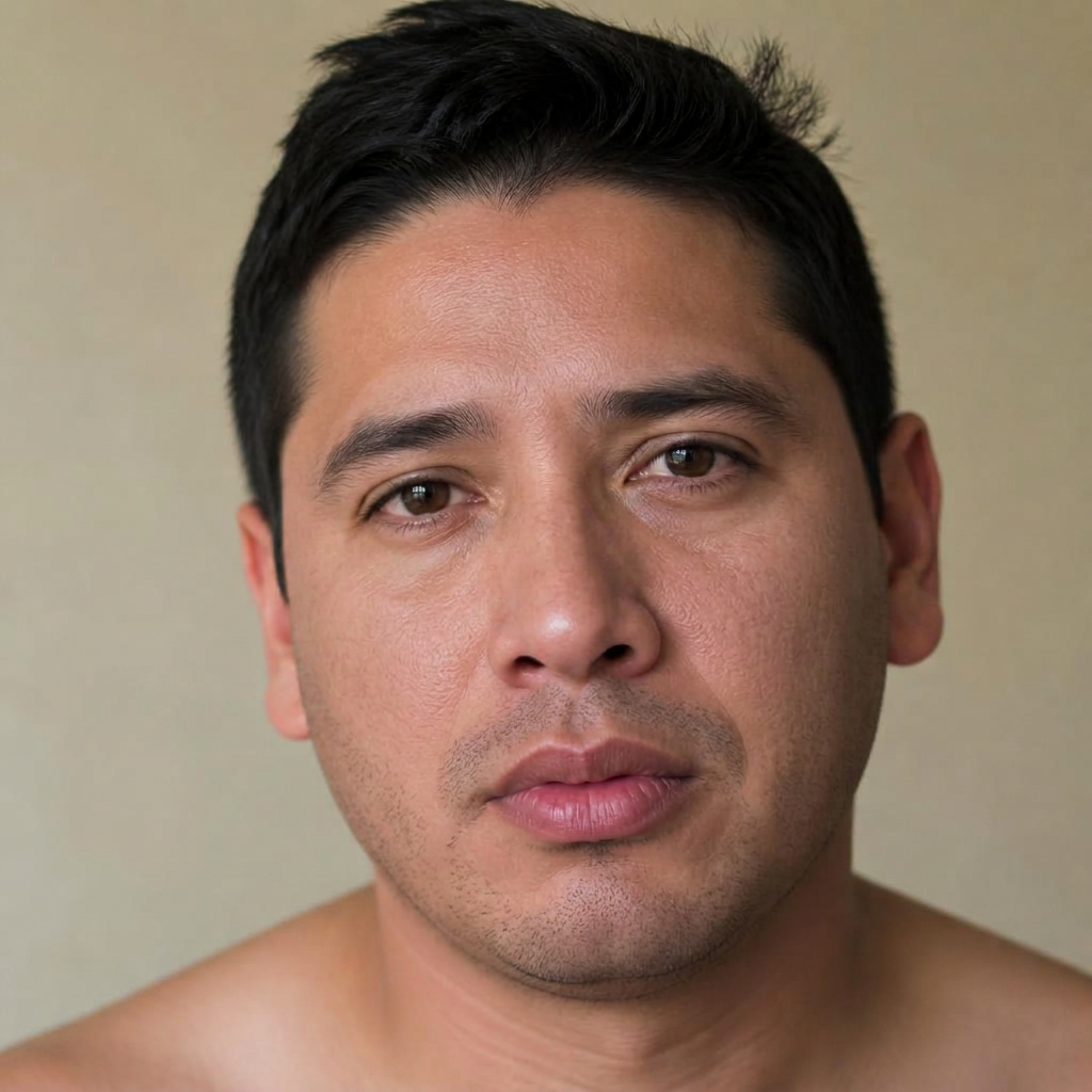 The same Latino man with calmer, smoother-looking skin